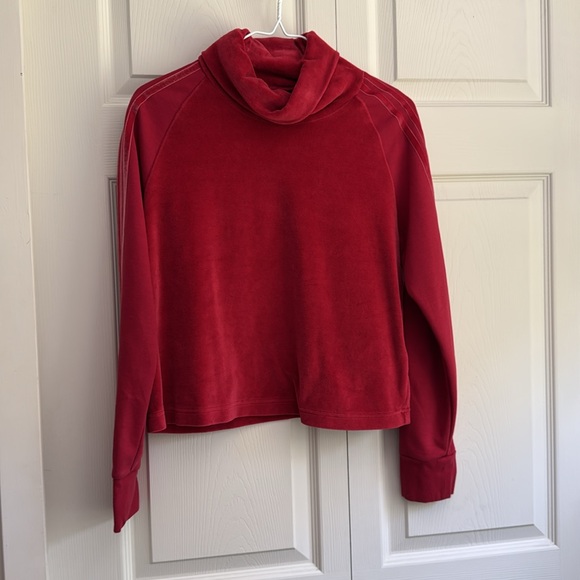 Adidas Red Mock Neck Turtleneck Velour Striped Arms - Picture 5 of 11